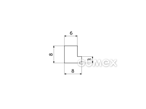 Silikónový profil tvaru "L", 8x8/3mm, 60°ShA, -60°C/+180°C, transparentný